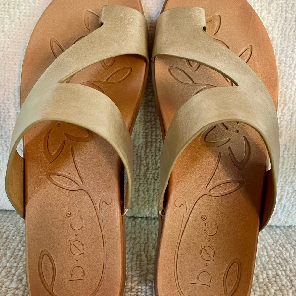 b.o.c. Tan Sandals with Adjustable Straps and Contoured Footbed